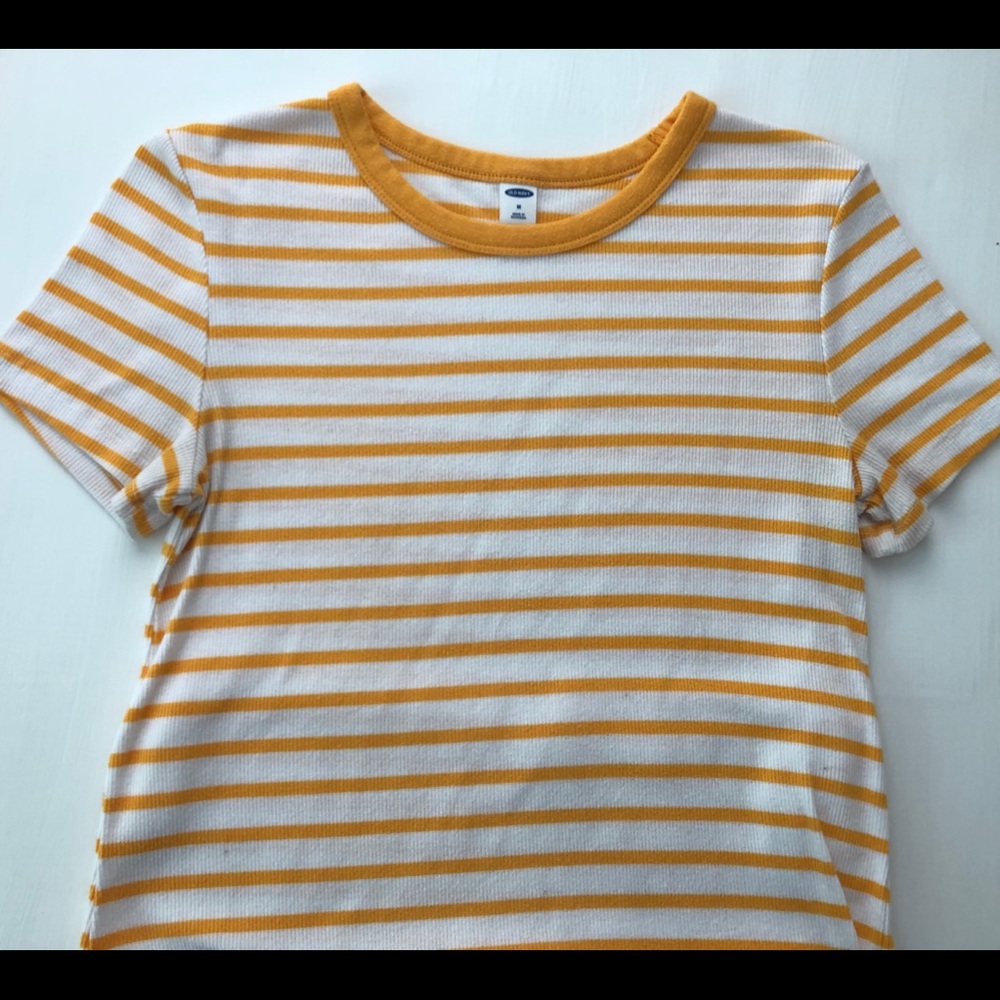 Old Navy Yellow and White Striped Tee Size Medium